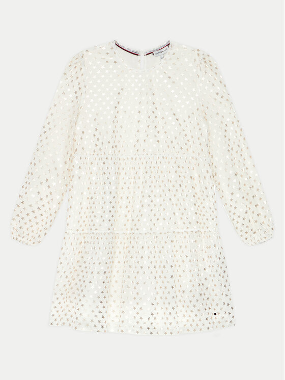 Tommy Hilfiger Sukienka elegancka Foil Star Dress Ls KG0KG08210 Écru Regular Fit