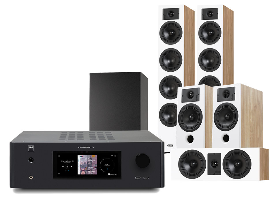 NAD T 778 (czarny) + Diva 6 + 3 + 7 (dąb) + BASSO 880 (czarny)