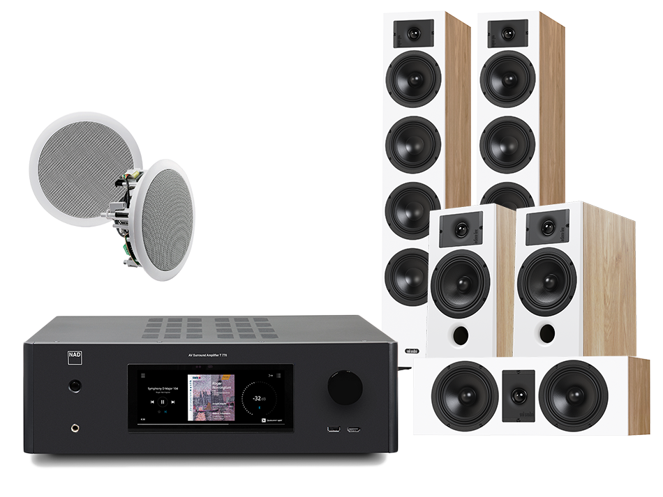 NAD T 778 (czarny) + Diva 6 + 3 + 7 (dąb) + RD 280 (biały)