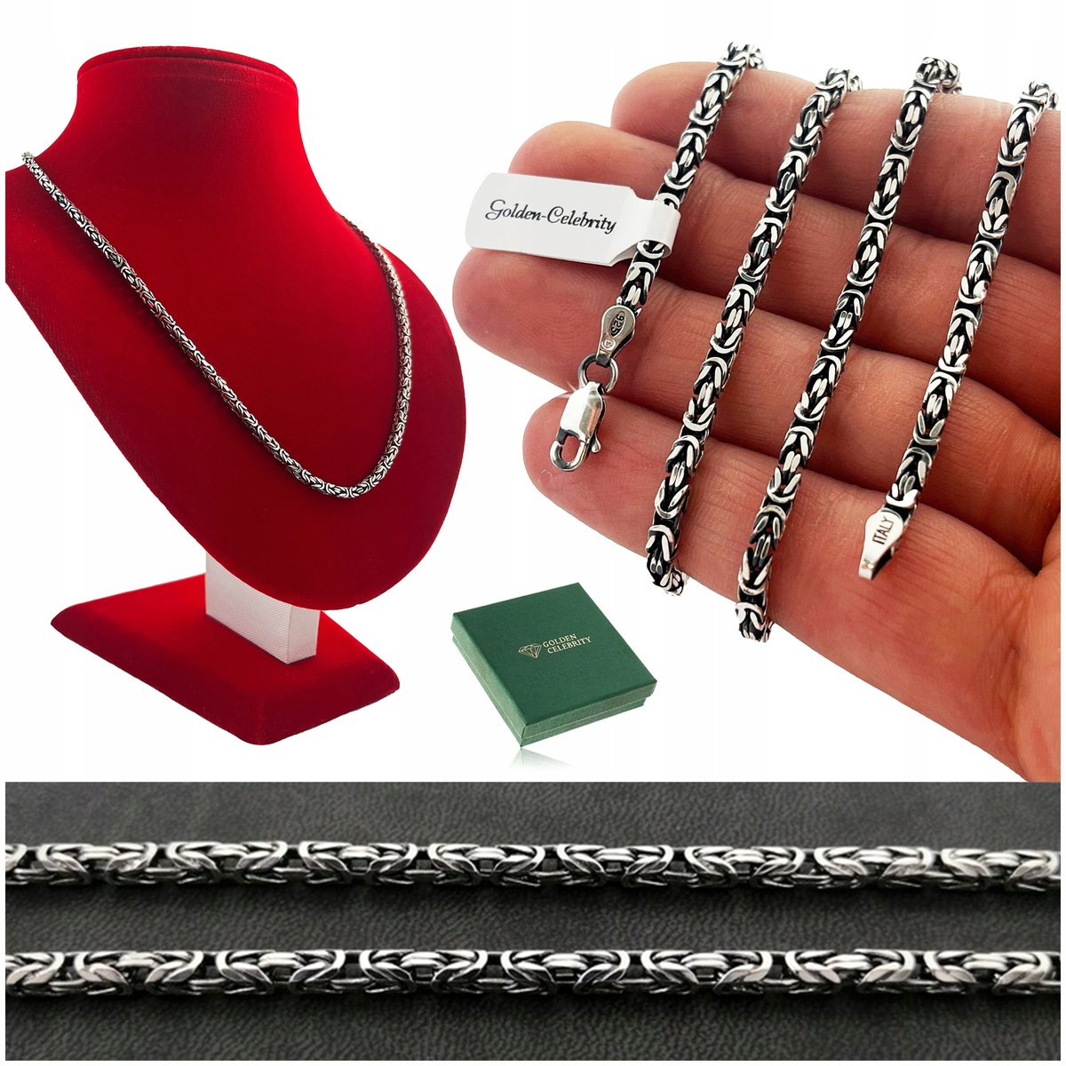 Srebrny Łańcuszek Splot Królewski 925 Męski Oksydowany 55Cm/2,8Mm + Gratisy