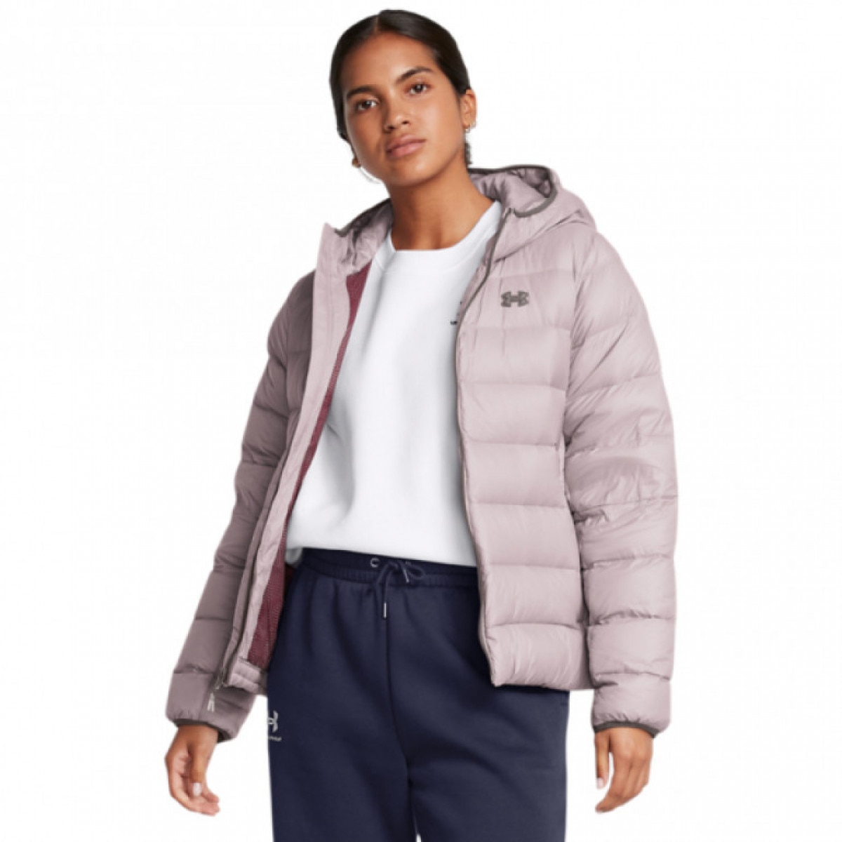 Damska kurtka puchowa pikowana Under Armour Legend Down Hooded Jacket - beżowa - UNDER ARMOUR