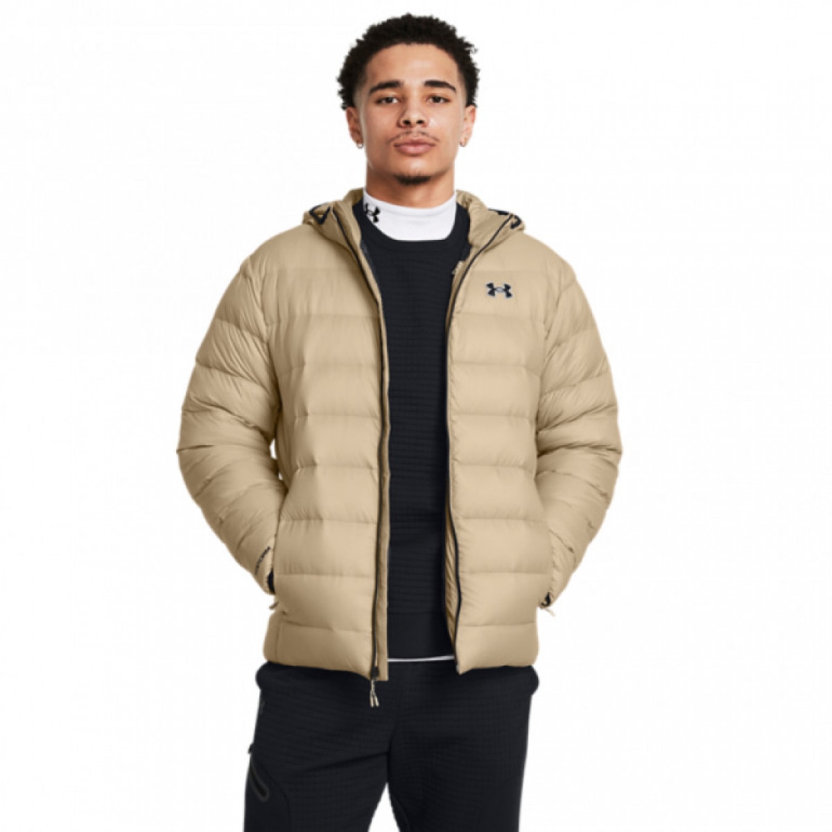 Męska kurtka puchowa pikowana Under Armour Legend Down Hooded Jacket - beżowa - UNDER ARMOUR
