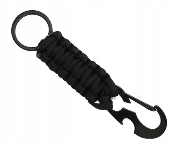 Survivalowy czarny brelok do kluczy karabińczyk otwieracz - outdoor