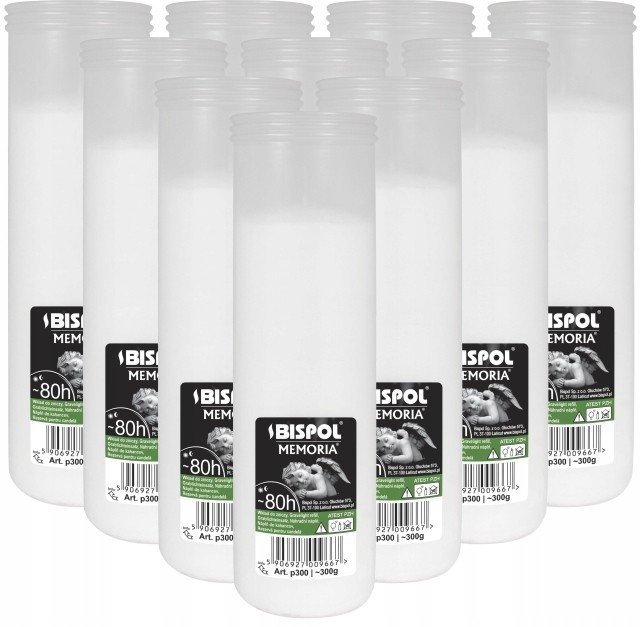 ZESTAW Wkłady do zniczy parafinowe BISPOL P300 80H 10szt. + Zapałki DABSTER_PL 38szt.