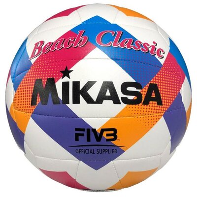 Piłka siatkowa plażowa Mikasa Beach Classic biało-niebiesko-różowa BV543C-VXA-O