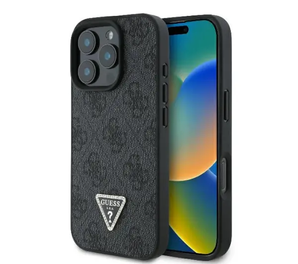 Guess hardcase Leather 4G Triangle Strass iPhone 16 Pro Max Czarny