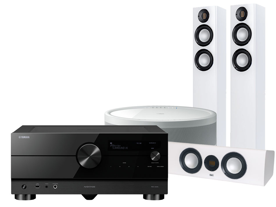 Yamaha RX-A4A (czarny) + Carina FS247 (biały) + CC 241 (biały) + MusicCast 50 (biały)