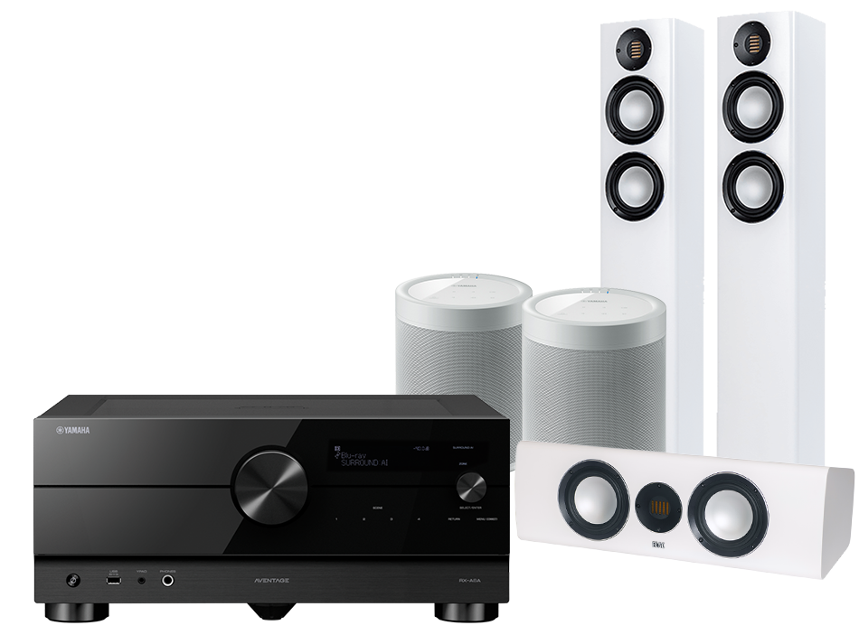 Yamaha RX-A6A (czarny) + Carina FS247 (biały) + CC 241 (biały) + MusicCast 20 (biały)