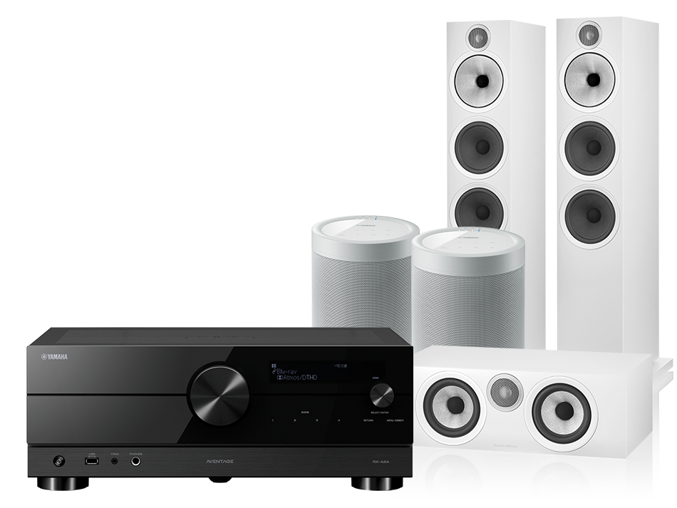 Yamaha RX-A2A (czarny) + 603 S3 + HTM6 S3 + 2x MusicCast 20 (biały)