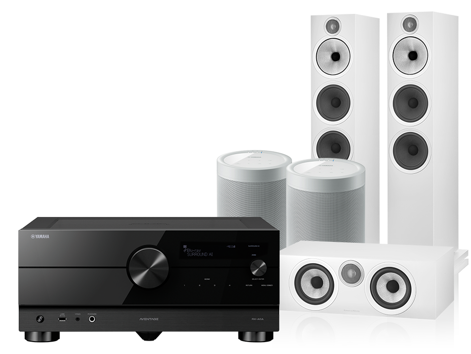 Yamaha RX-A6A (czarny) + 603 S3 + HTM6 S3 + 2x MusicCast 20 (biały)