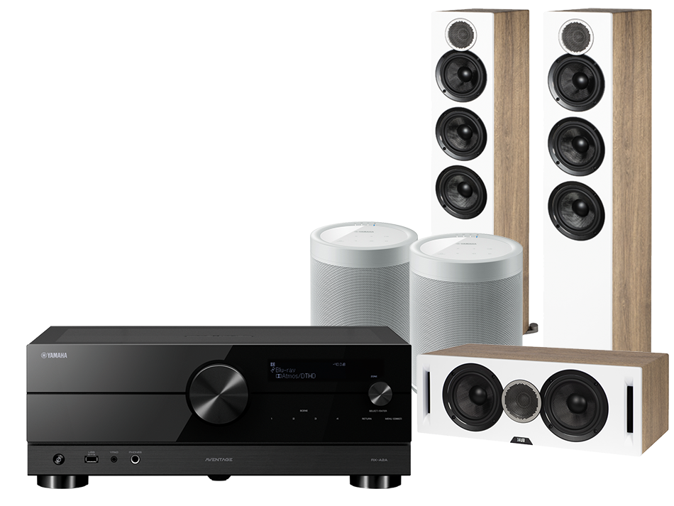 Yamaha RX-A2A (czarny) + Debut Reference F5 (biały) + Debut Reference C5 (biały) + MusicCast 20 (biały)
