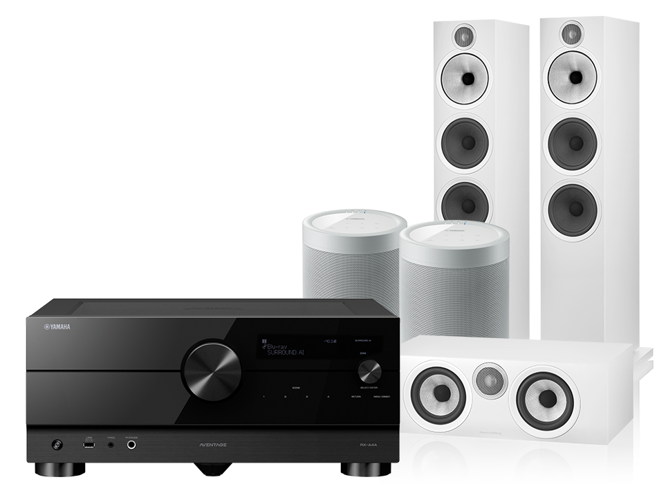 Yamaha RX-A4A (czarny) + 603 S3 + HTM6 S3 + 2x MusicCast 20 (biały)