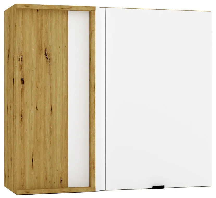 Narożna szafka kuchenna górna z pojedynczym frontem biały + dąb artisan K5-T19