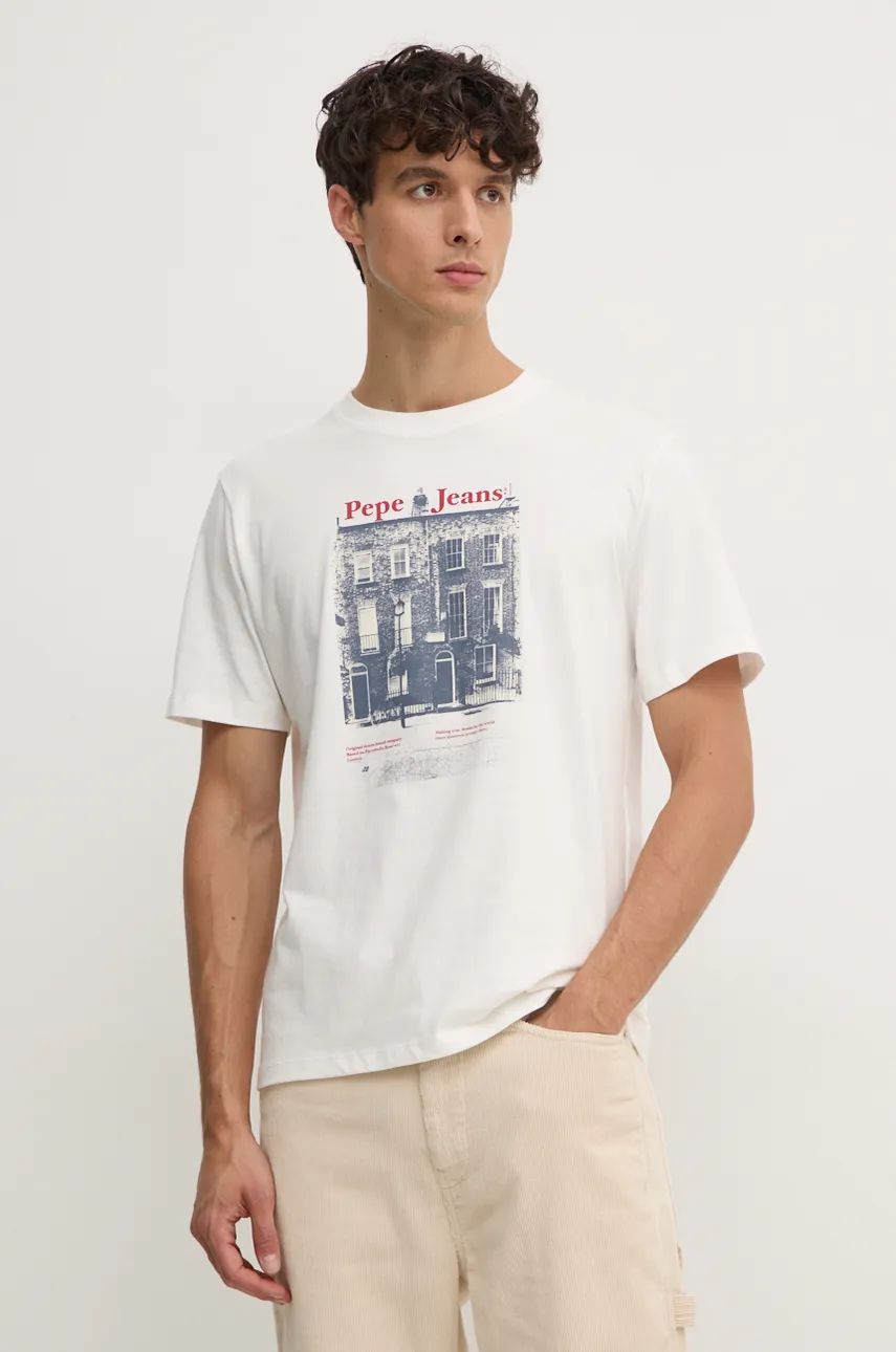 Pepe Jeans t-shirt bawełniany SOREN TEE męski kolor biały z nadrukiem PM509635