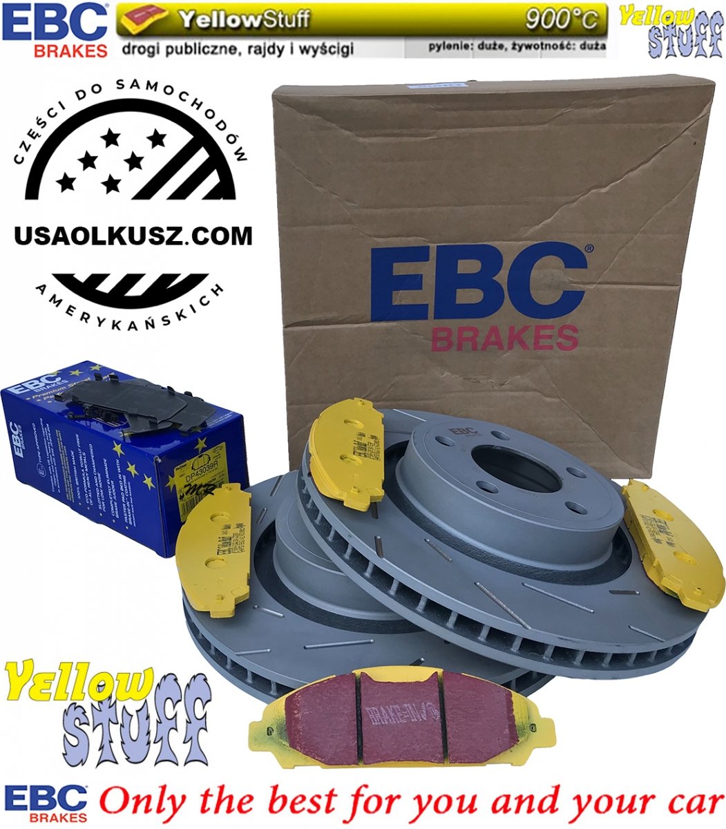 Przednie klocki YellowStuff + NACINANE tarcze hamulcowe 320mm EBC seria USR Ford Mustang 2015-
