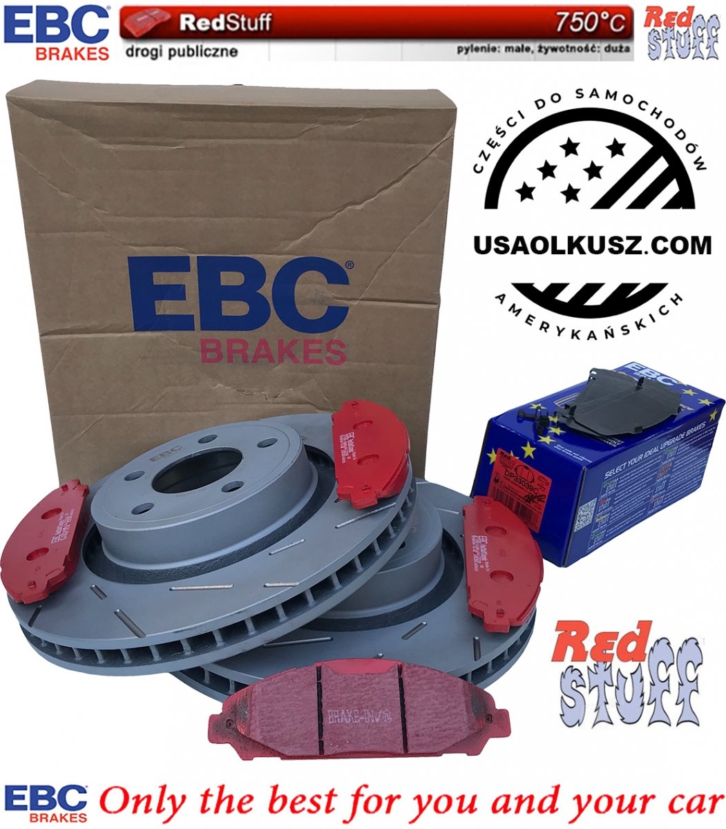 Przednie CERAMICZNE klocki RedStuff + NACINANE tarcze hamulcowe 320mm EBC seria USR Ford Mustang 2015-