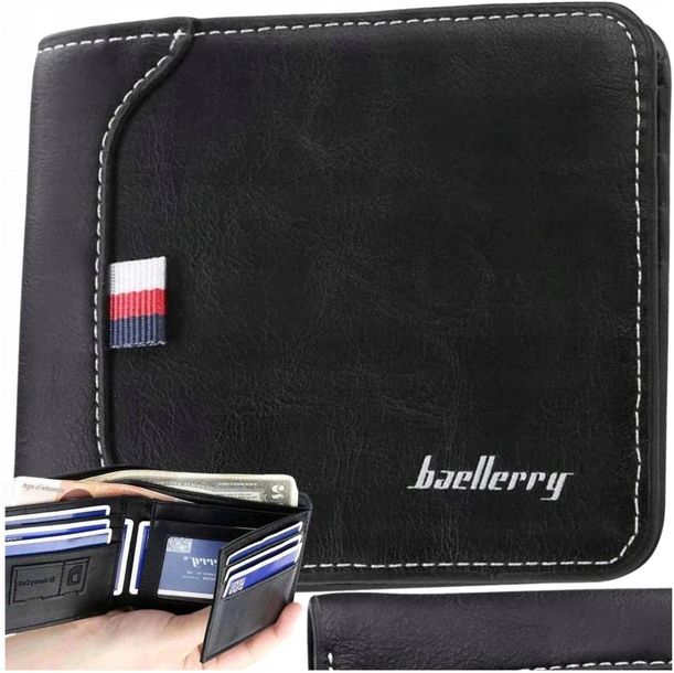 Czarny Męski portfel skórzany skóra elegancki mały Ochrona Kart Premium