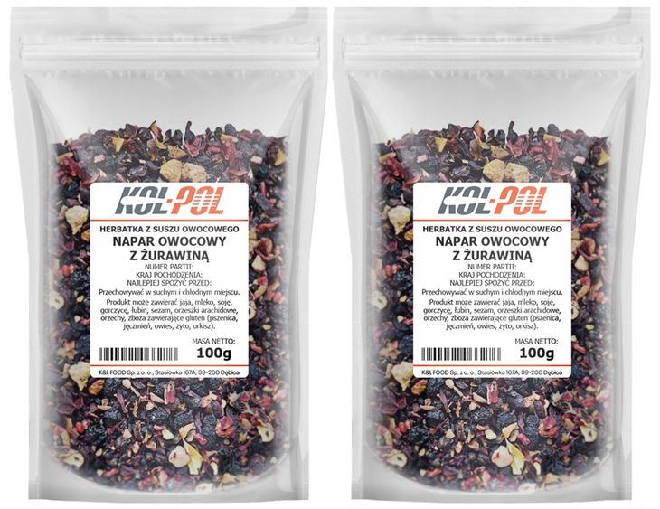 ﻿Herbata Owocowa Napar Żurawina 200g Naturalna suszona herbatka Kol-Pol