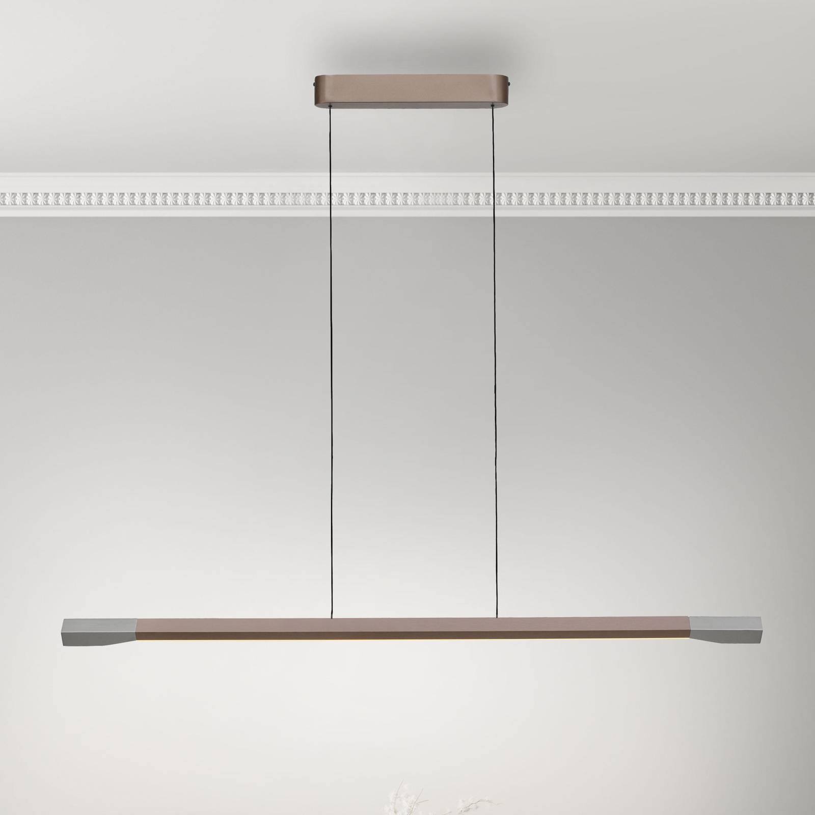 Paul Neuhaus żyrandol LED Hoop, brązowy, 128 cm, ściemniany