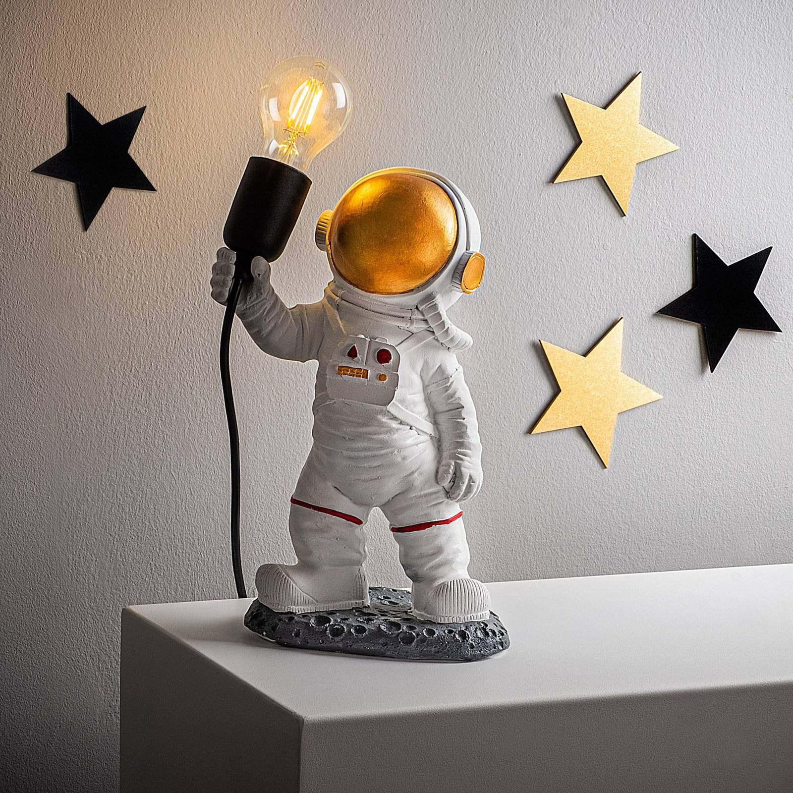 Opviq Lampa stołowa Astronaut-1, biała, poliester, wysokość 32 cm