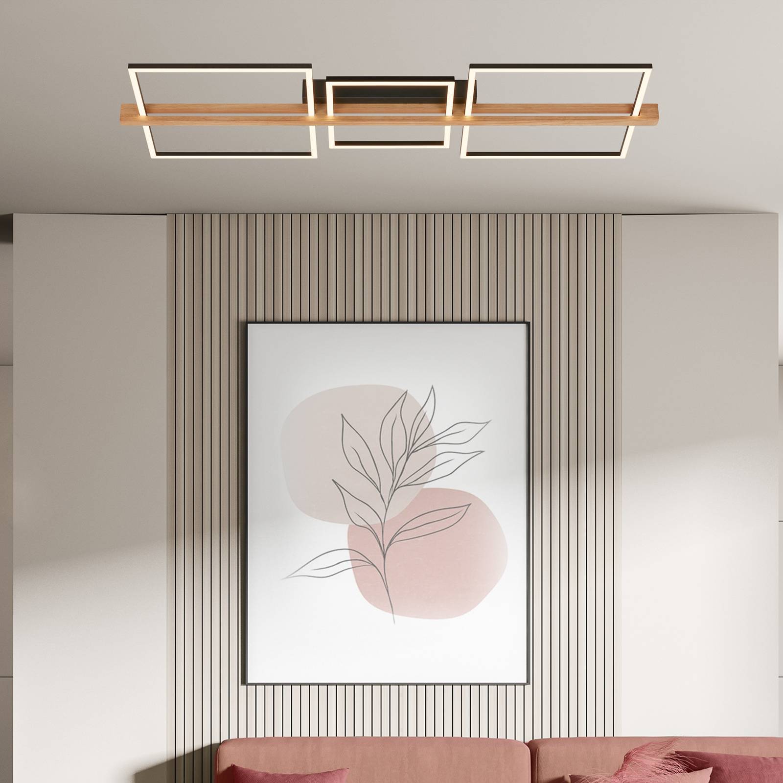 Briloner Lampa sufitowa LED Moldura, 108x35 cm, drewno, metal, czarny
