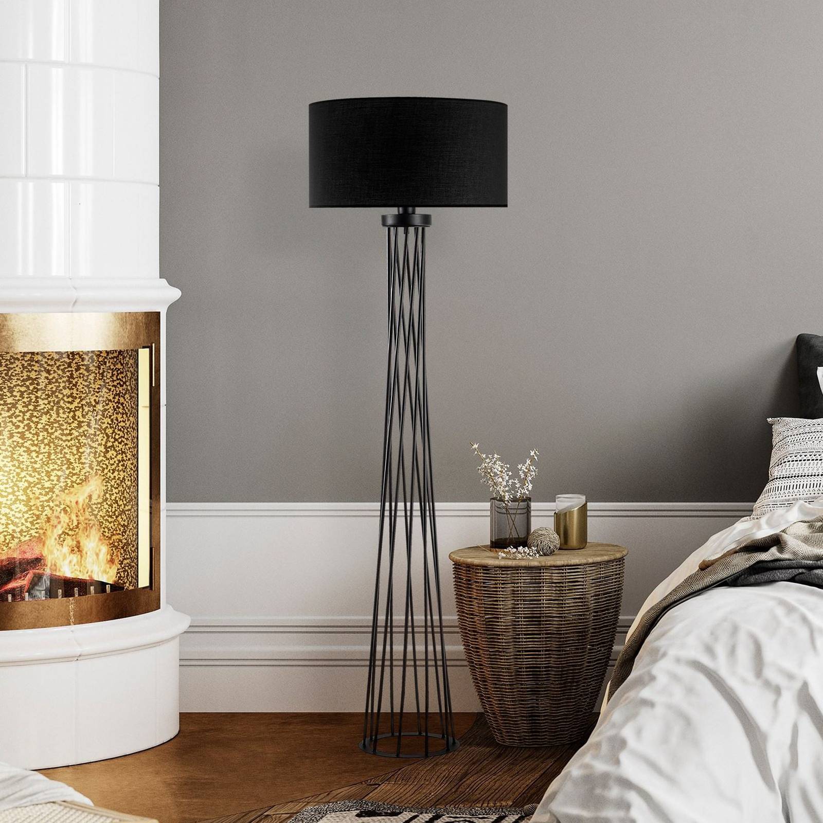 Opviq Lampa stojąca Tall 13470, czarny, płótno, wysokość 175 cm