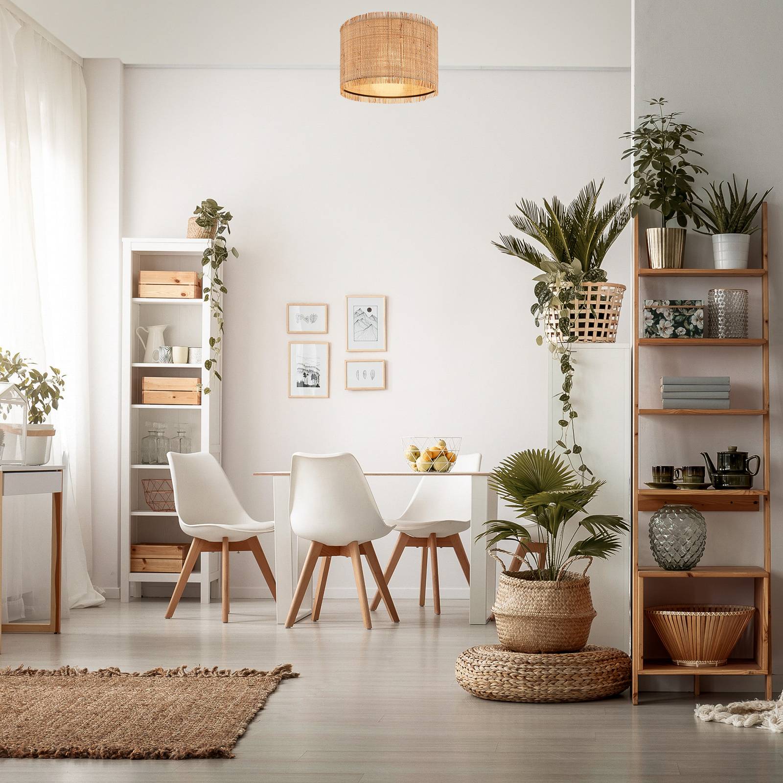 Briloner Lampa sufitowa Borra, kolor naturalny, Ø 40 cm, słomkowa, E27