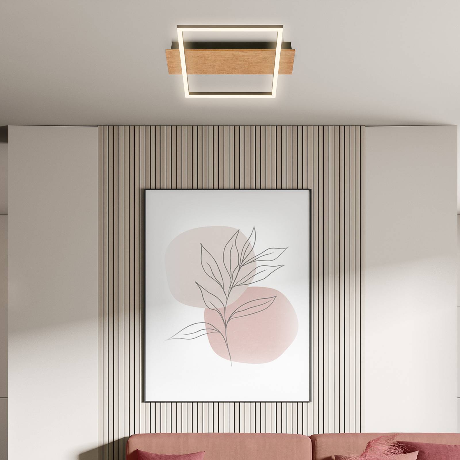 Briloner Lampa sufitowa LED Kada, 34x26 cm, drewno, metal, czarny