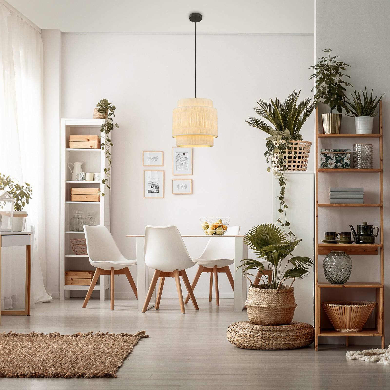 Briloner Lampa wisząca Papper, 1-punktowa, kolor naturalny, rafia, E27