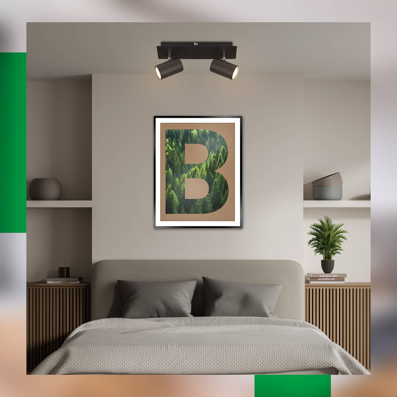 Briloner Lampa sufitowa Isil A, czarna, 2-punktowa, metalowa, obrotowa