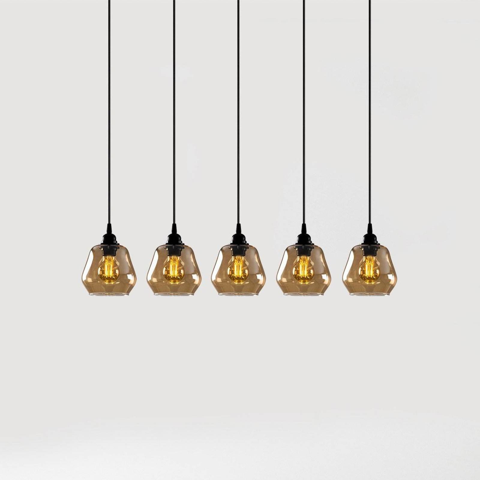 Opviq Lampa wisząca Gold 033, złoto-przezroczyste szkło, 5-punktowa, liniowa
