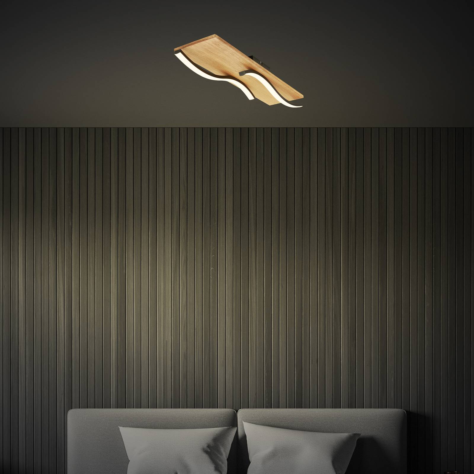 Briloner Lampa sufitowa LED Vinka, 55x14 cm, 2-punktowa, kolor drewna