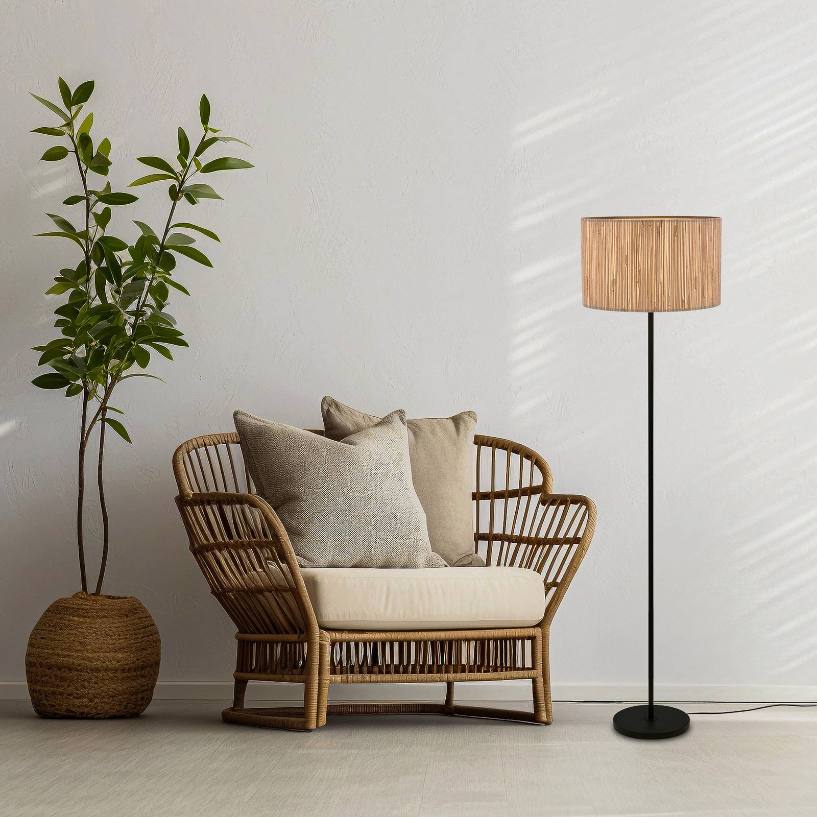 Briloner Lampa stojąca Slama, kolor naturalny, metal, trawa morska, E27