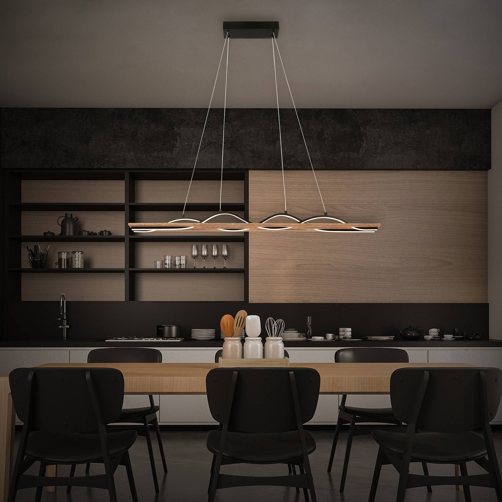 Briloner Lampa wisząca LED Vinka, 2-punktowa, długość 98 cm, kolor drewna