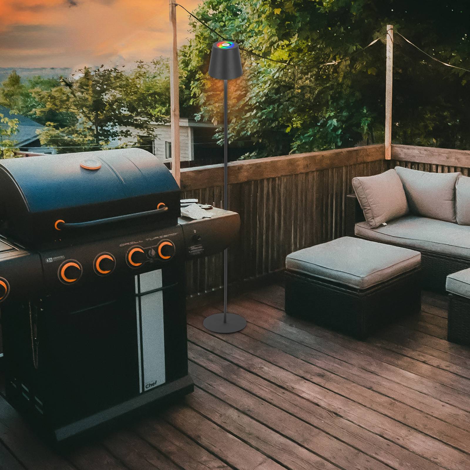 Briloner Lampa stojąca LED Coloris, czarna, RGB, ściemniana, IP44, USB