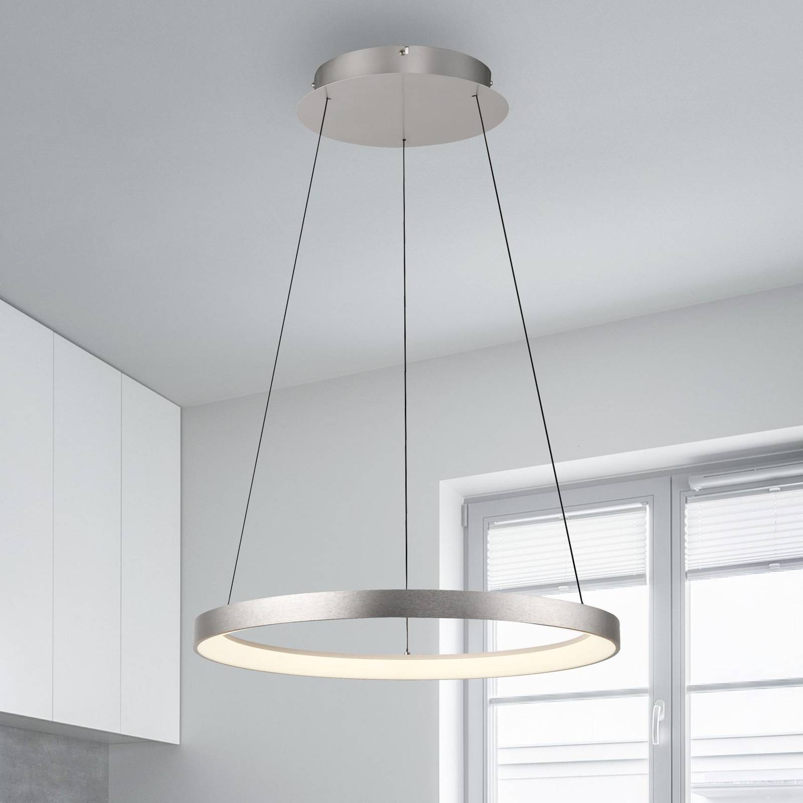 Paul Neuhaus Lampa wisząca LED Hoop, kolor aluminium, Ø 57 cm, ściemniana