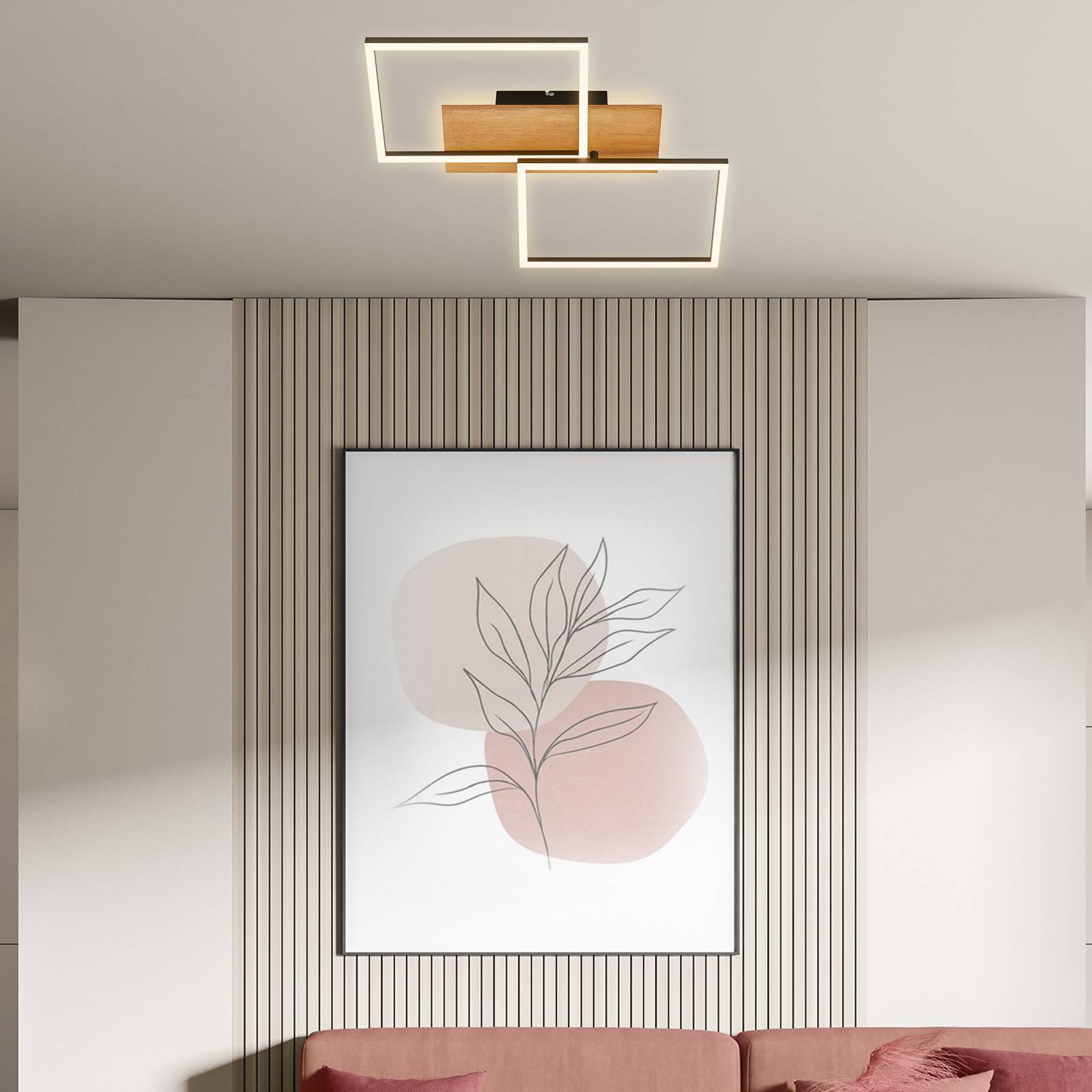 Briloner Gzymsowa lampa sufitowa LED, 50x41 cm, drewno, ściemniana