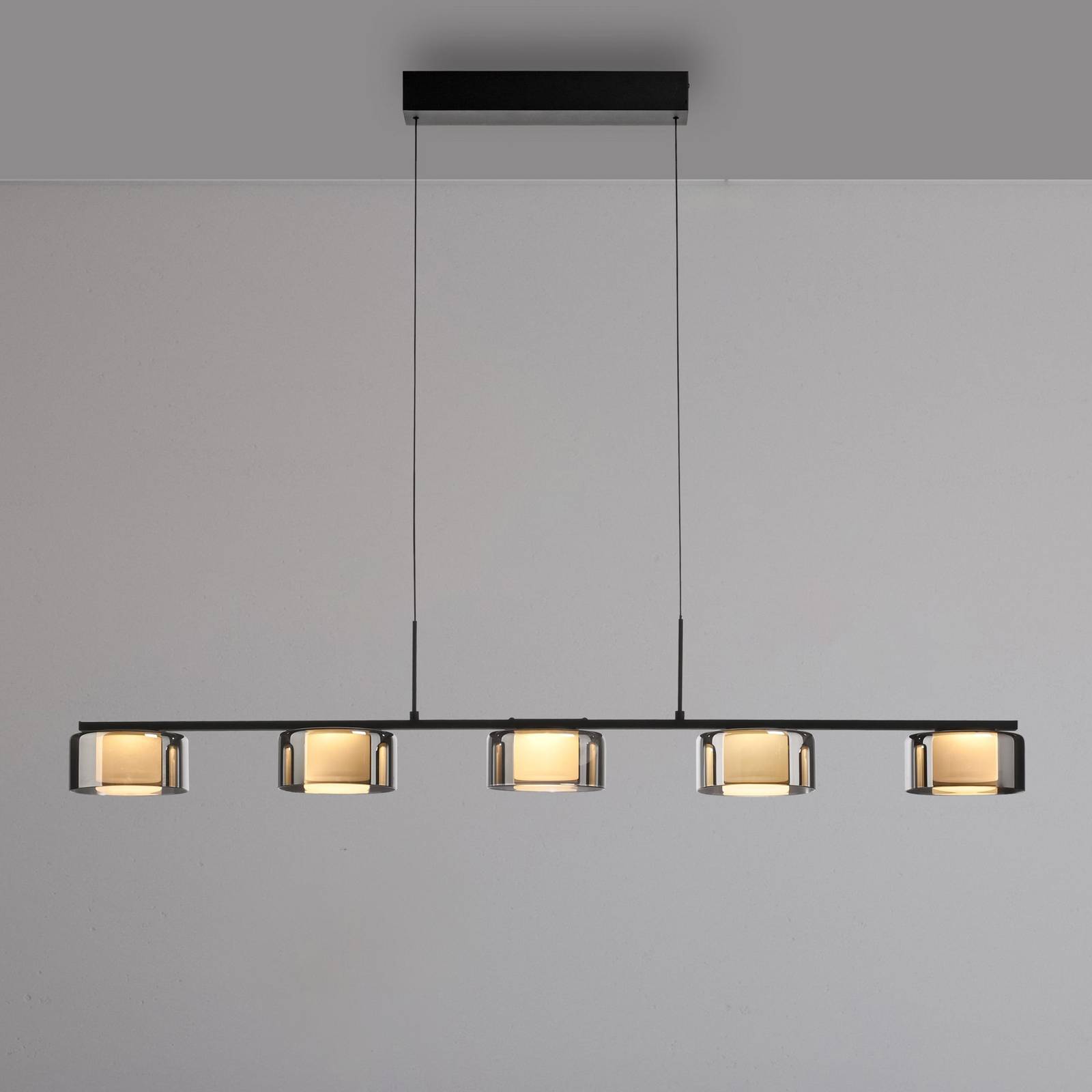 Paul Neuhaus Lampa wisząca LED Rika, czarna, szkło, ściemniana