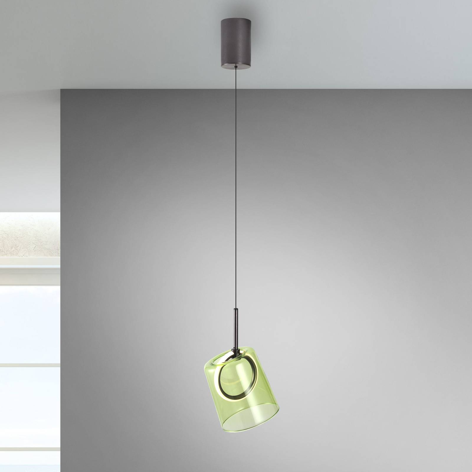 Paul Neuhaus Lampa wisząca LED Zula, zielona, Ø 15 cm, szkło