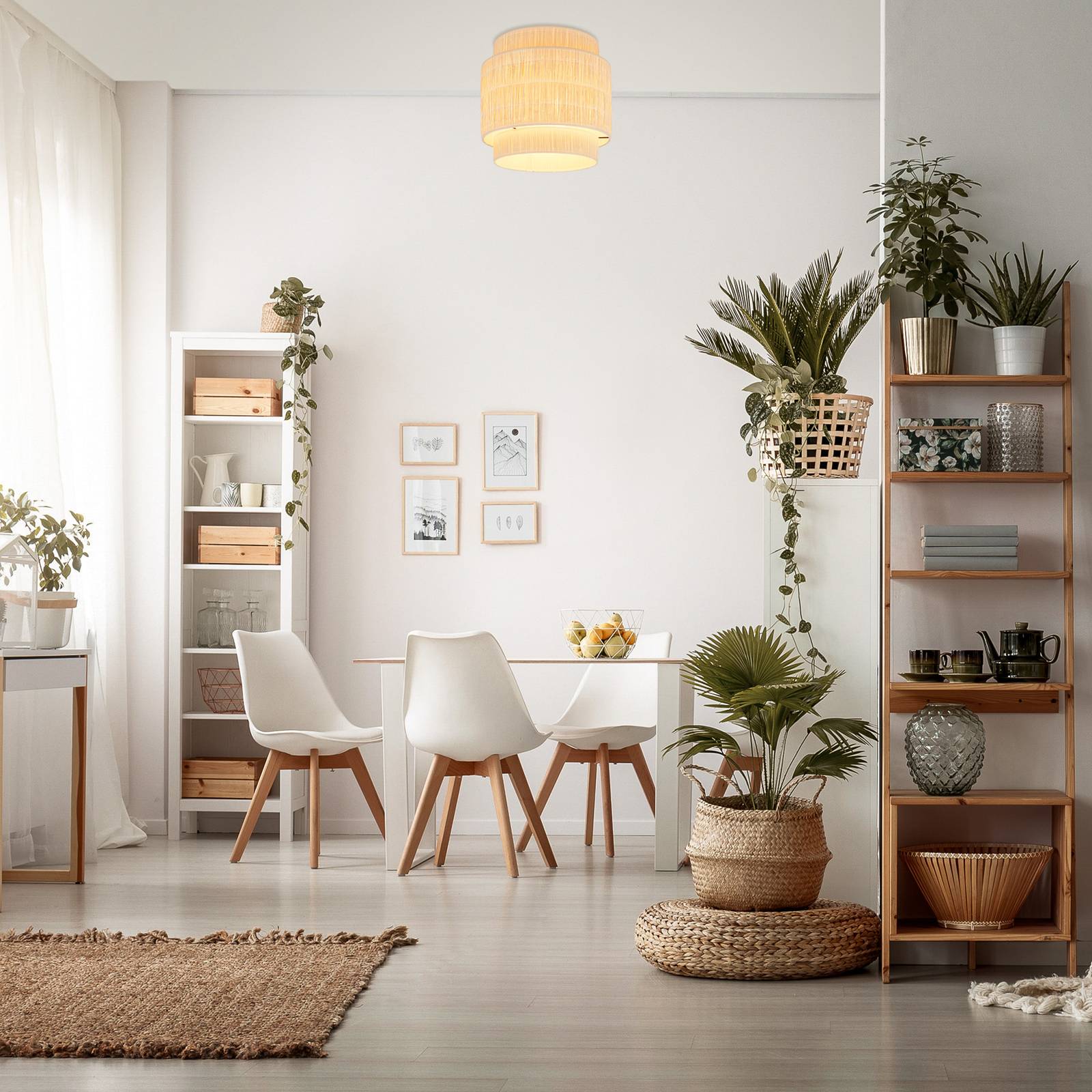 Briloner Lampa sufitowa Papper, kolor naturalny, Ø 30 cm, rafia, E27
