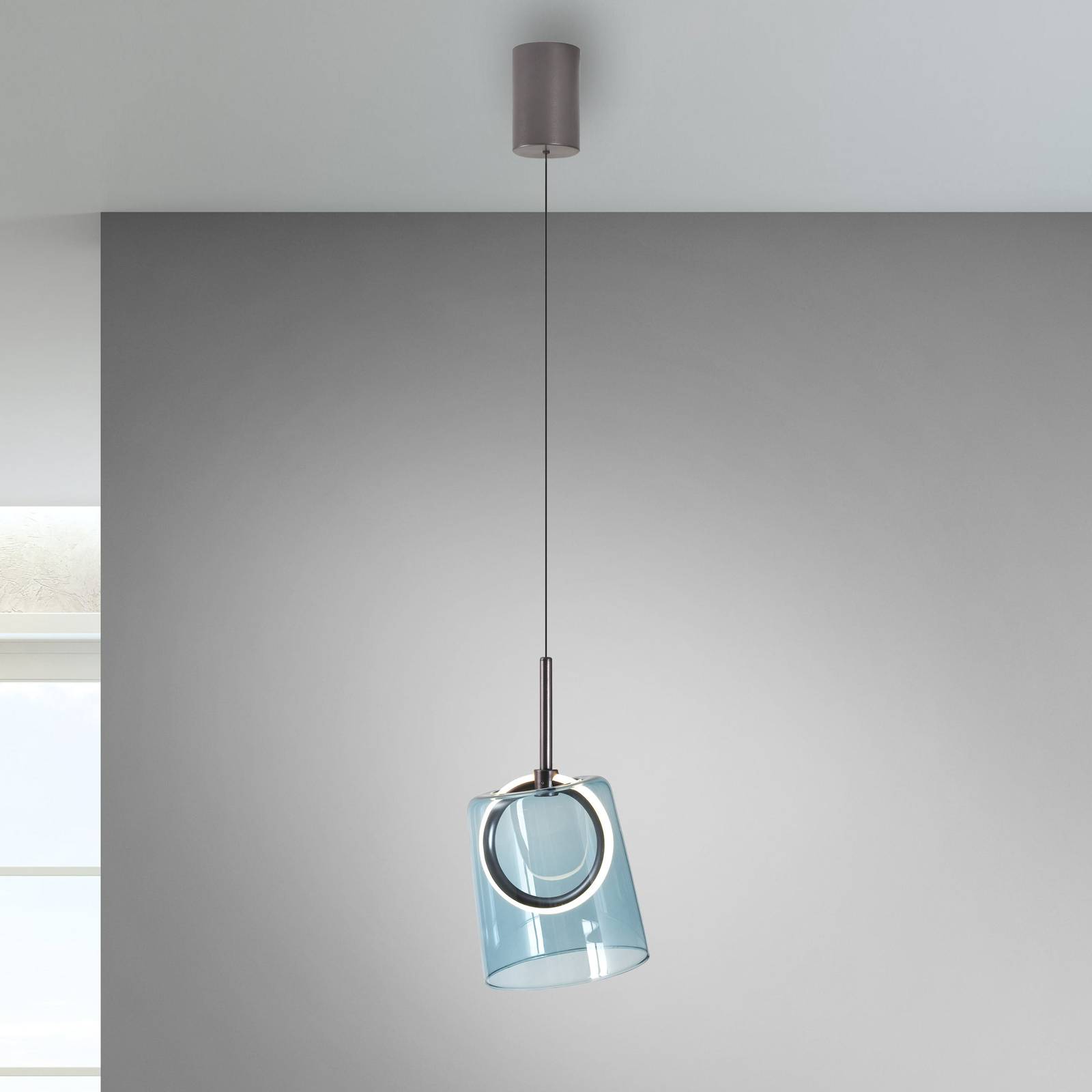 Paul Neuhaus Lampa wisząca LED Zula, niebieska, Ø 15 cm, szkło