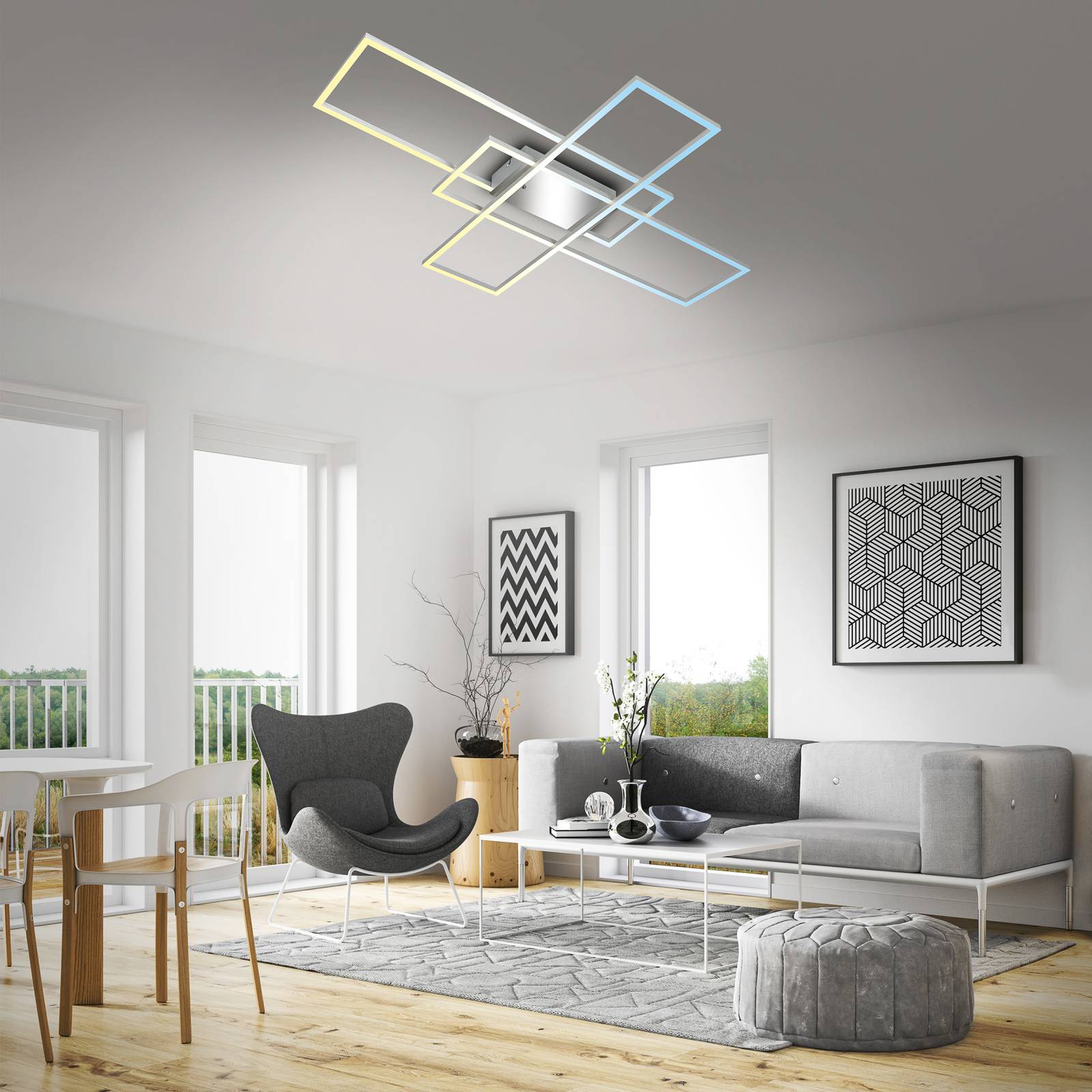 Briloner Lampa sufitowa LED Roami, 104x71 cm, aluminium-chrom, CCT