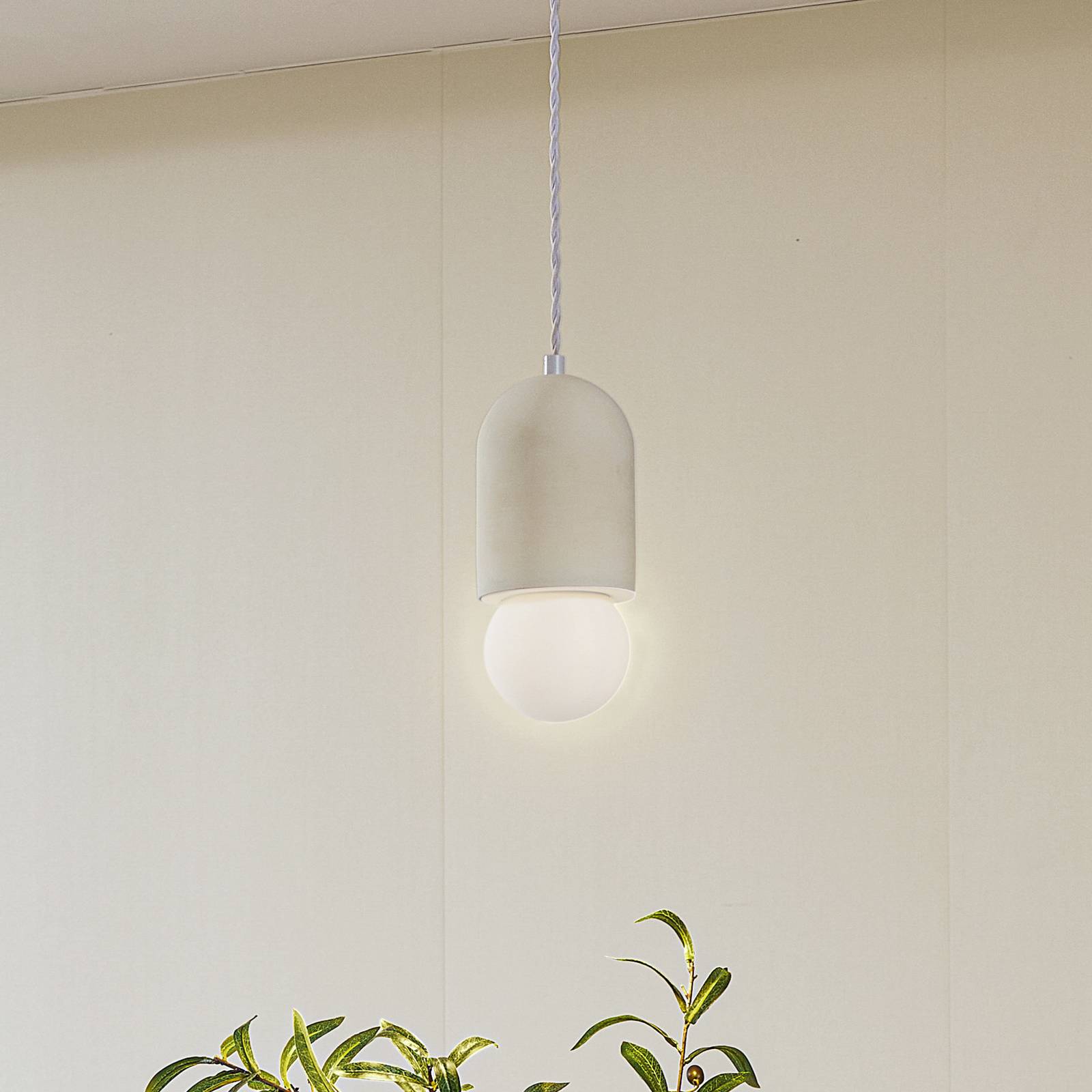 Lampa wisząca Lindby Nielson, Ø 11 cm, beżowa, gipsowa