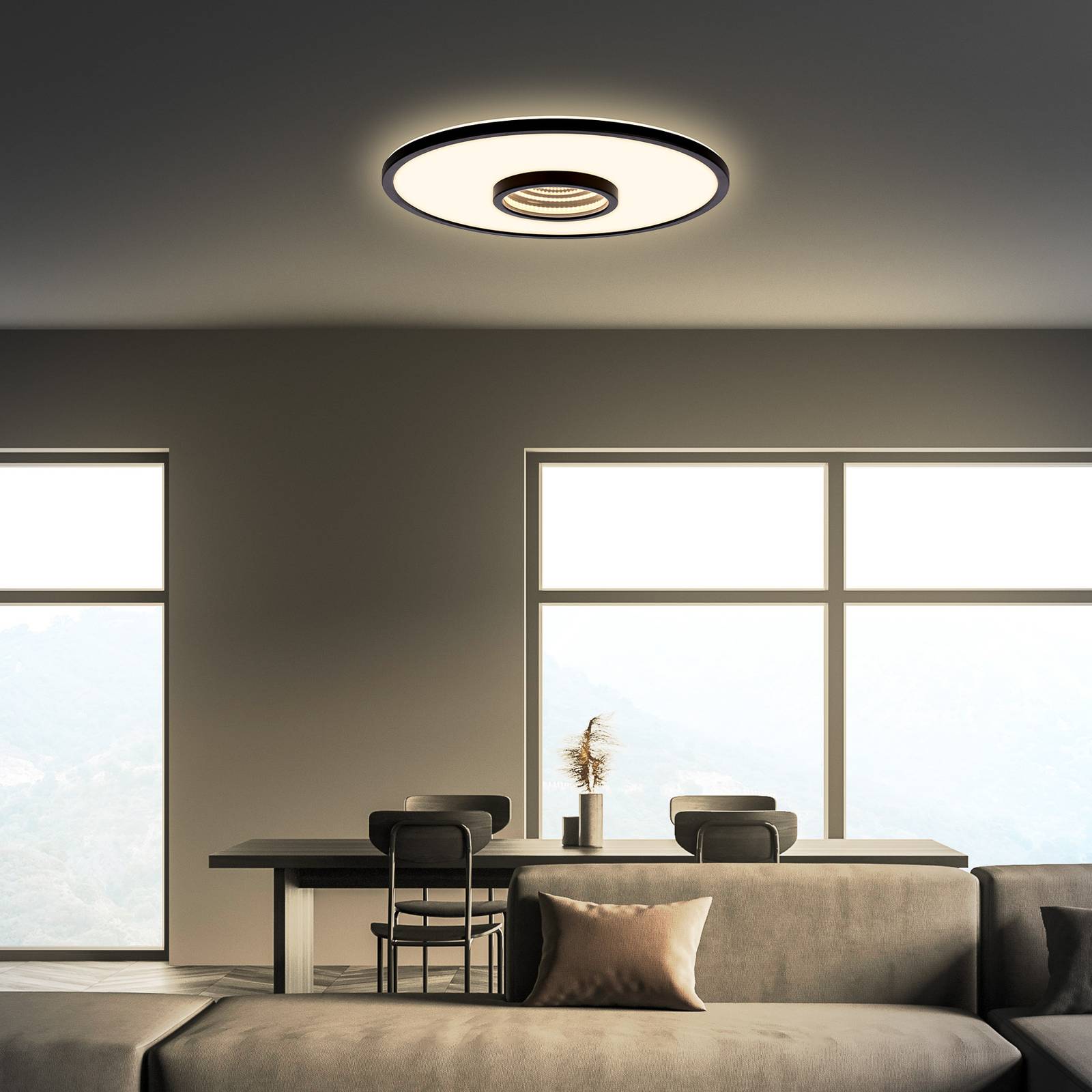 Briloner Lampa sufitowa LED Toro, czarna, Ø 42 cm, tworzywo sztuczne