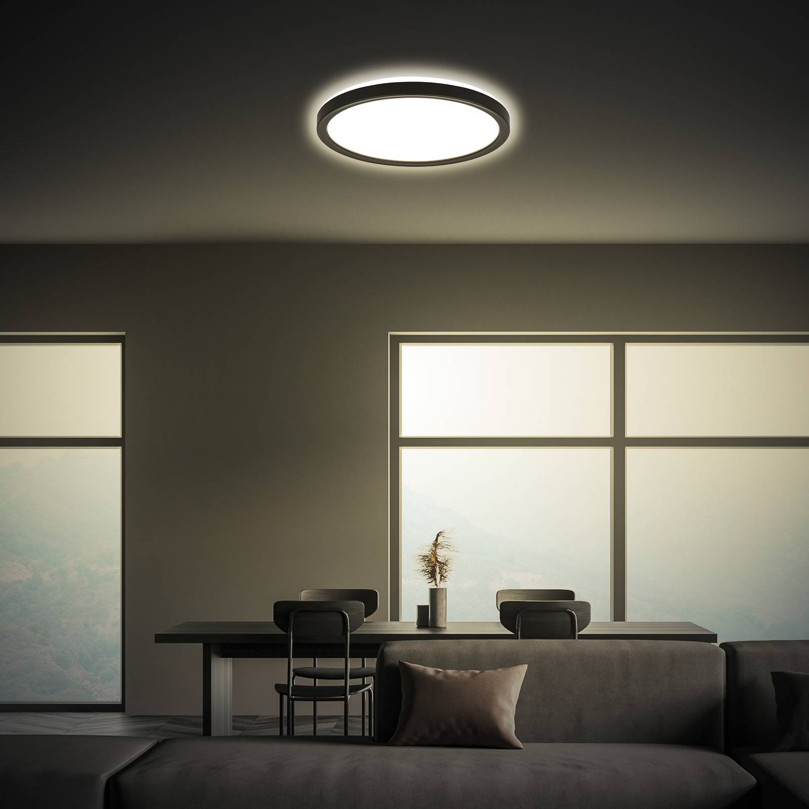 Briloner Lampa sufitowa LED Tava, czarna, Ø 24 cm, tworzywo sztuczne