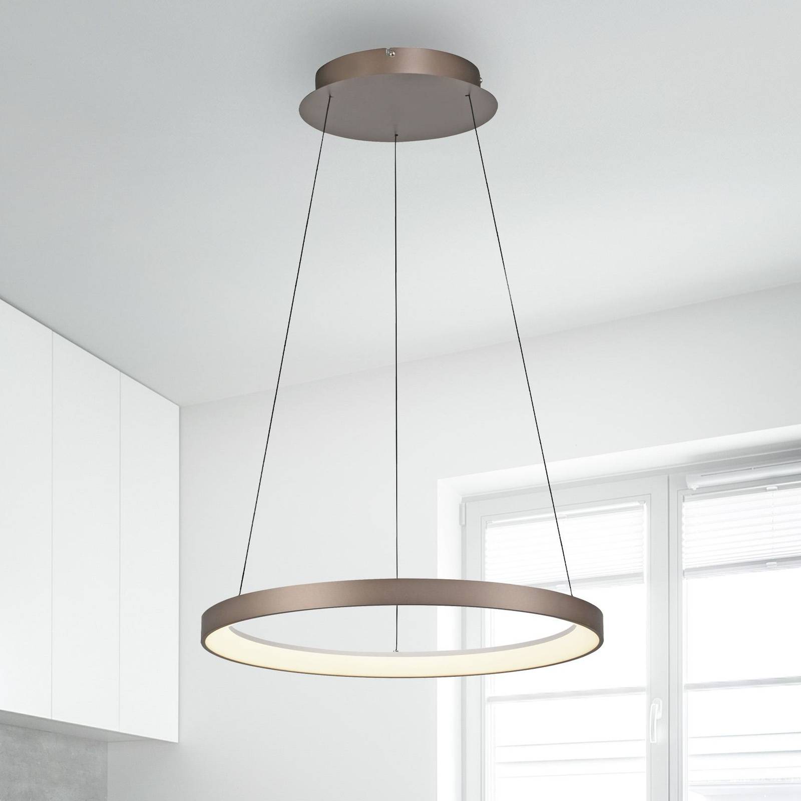 Paul Neuhaus żyrandol LED Hoop, brązowy, Ø 57 cm, ściemniany