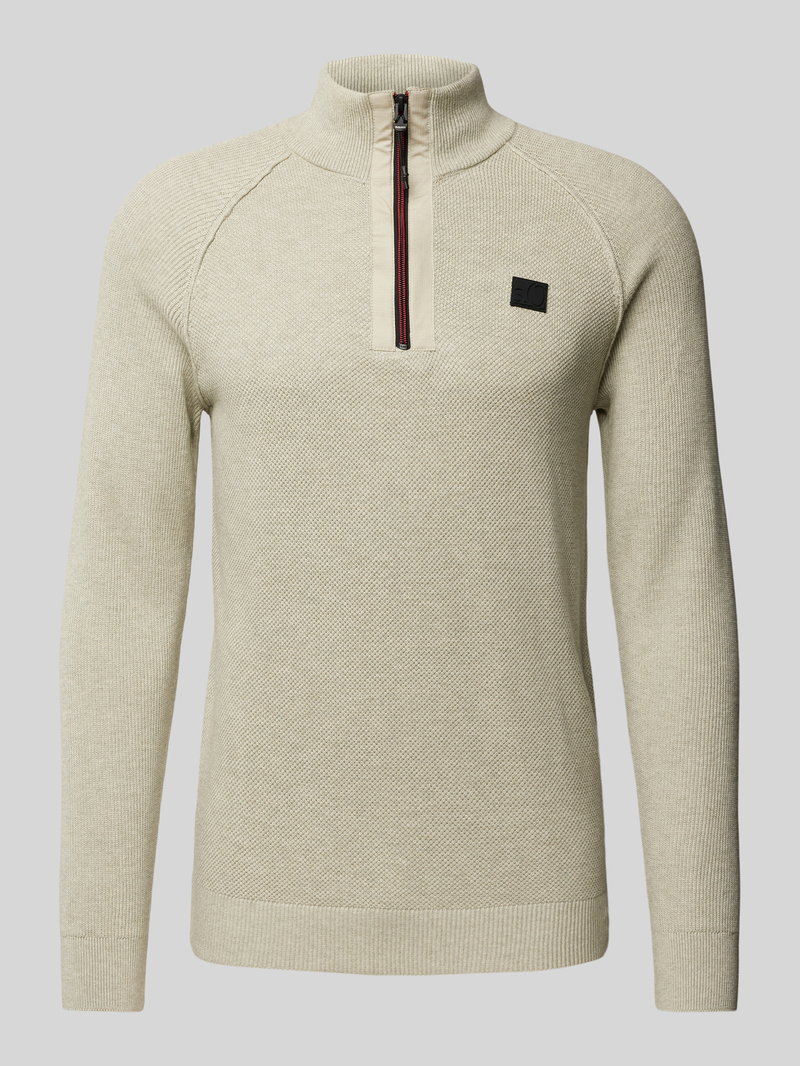 Sweter z dzianiny o kroju regular fit z czystej bawełny z kołnierzem zapinanym