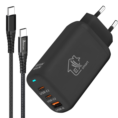 Zestaw Extralink Smart Life Ładowarka 65W GaN 2x USB-C 1x USB-A + Kabel USB-C - USB-C 100W, 200 cm