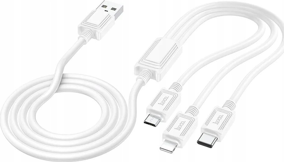 HOCO kabel 3w1 USB A do Lightning / Micro USB / Typ C 2A X74 1 m biały