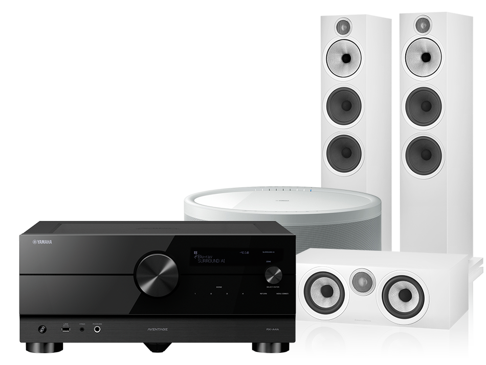 Yamaha RX-A4A (czarny) + 603 S3 + HTM6 S3 + MusicCast 50 (biały)